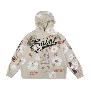 Saint Michael Handbemalter Aged Graffiti Hoodie Ins Unisex Graffiti Pullover