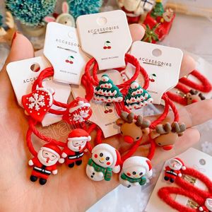 2pcs/set Noel hediye sevimli kızlar saç bağları elastik lastik bant karikatür Noel baba ağaç scrunchies çocuk saç aksesuarları