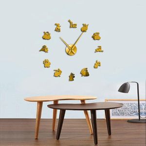 Wall Clocks Mirror Sticker Numbers Family Large Clock Animal Hanging Silent Quartz Watch Woodland Nursery Decor