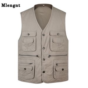 Men's Vests Classic Summer Men Vest Cotton Button Multi Pocket 3 Colors Sleeveless Jacket With Many Pockets Solid Big Size Travel Waistcoat 221008