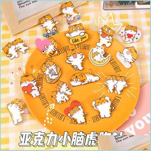 Decorative Objects Figurines Ins Wind Cute Little Tiger Brooch Cartoon Acrylic Decorative Badge Girl Heart Clothing Bag Pin Drop Del Dhwim