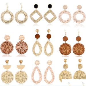 Dangle Chandelier ręcznie robione geometryczne oświadczenie tkanin bohemian dangle kolczyki Tassel Ear Studs for Women Girls Rattan lig mjfashion dhk6n