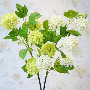 Декоративные цветы роскошные 5 голов снежной коток Hydrangea Lush Branch White Room Декор искусственный шелк с зеленым листом для домашнего украшения