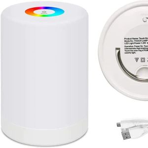 Nattljus LED Touch Control Chargeble Smart Bedside Table Lamp RGB Färgändringslägen för barnbarn