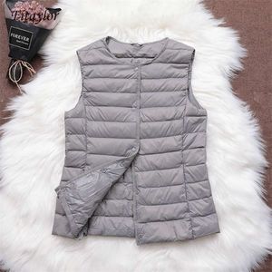 Women's Vests Fitaylor 90 Ultra Light White Duck Down Women Vest Thin Coat Women Duck Down Sleeveless Jacket V Collar Or O Collar Coat 221007