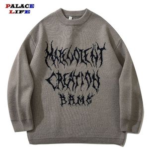 Herrtröjor män hip hop stickad jumper graffiti tryck streetwear harajuku höst koreansk lös överdimensionerade casual par tröjor 221007