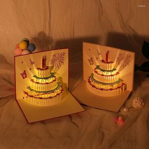 Tarjetas de felicitación 2pcs Música Tarjeta de cumpleaños 3D con luz para niñas Hijos de la mujer —Up postales Regalos Bendición hecha a mano