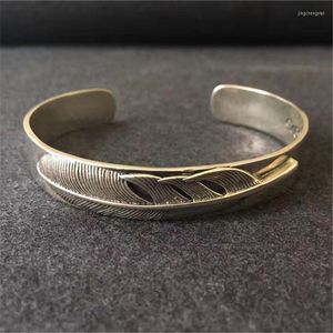 Bangle Sterling Silver 925 Feather For Men Thick Band Male Oxide Thai Fashion Cool Jewelry Gifts