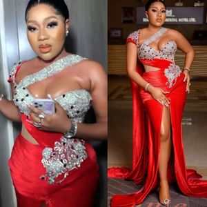 2022 ASO ASO EBI Mermaid Red Prom Dresses Lace Crystals Evening Party Second Second Disparty Condragement Dression Wly935