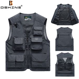 Men's Vests Summer Removable Back Fishing Casual Pographer Work Jacket Mesh Sleeveless 12 Pocket Tactical 6Xl 221008