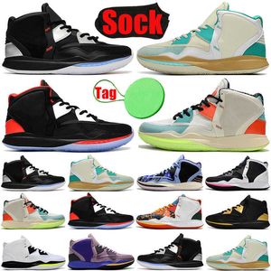 Med Sock Tag Kyrie 8 Herr Basketball Shoes Fire and Ice Keep Sue Fresh Aluminium Men Trainers Sports Sneakers Runners storlek 40-46 Promotion J Jorda Jordon