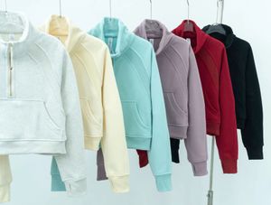 Yoga sweatshirt scu ba tam yarım fermuar kapüşonlu açık eğlence sweatshirtler spor kıyafetleri kadınlar lu üstleri egzersiz fitness kalın yoga ceketleri egzersiz standı yaka