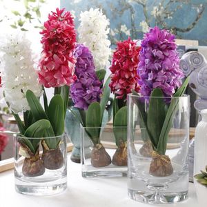 Decorative Flowers Christmas Artificial Flower Hyacinth With Bulbs Silk Simulation Leaf Wedding Garden Decor Home Table Accessorie Plant 1pc
