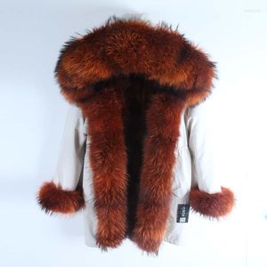Kvinnors päls 2022 Parka Casual Real Coat Winter Jacka Women Natural Collar Hood Raccoon Finer