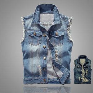 Gilet da uomo Gilet di jeans Strappato Giacca di jeans Jeans Hip Hop Cappotti Gilet da uomo Cowboy Marca senza maniche Carro armato maschile Plus Size 6XL 221008