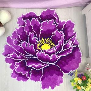 カーペット3Dレッドピーニーカーペット太い花柄の花壇リビングルームラウンドラグベッドソフトパーラーアンチスリップドアマット廊下ピンク