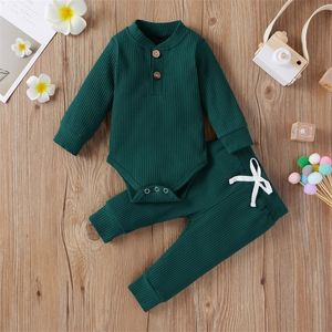 Set di abbigliamento 16 colori Completi per neonati Solid Infant Toddler Born Girls Boys Autunno Inverno Girl Boy Pagliaccetto manica lunga Pantaloni 024M 221007