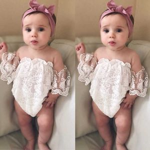 Rompers 2019 Summer Cute Toddler Baby Girl Clothes White Lace Romper ärmlös från axel rygglös jumpsuit kläder kläder 024m J220922