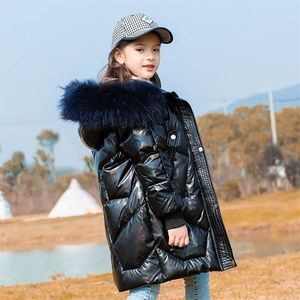 Down Coat Children Shiny Padded Jacket Girls Winter Thick Hooded Fur Collar Warm Kids Clothing Outerwear 6 14 Years TZ267 221007