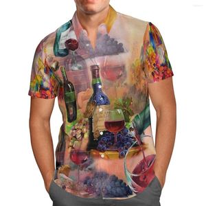 Men's Casual Shirts Wine Party 3D Printed Hawaiian Short Sleeve Shirt Beach Color Dazzling Cool 2022 Summer 5XL Large Breathable Tops