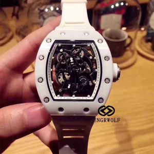 Multi-Function Superclone الفاخرة الميكانيكا الميكانيكا الساعات Richa Milles Wristwatch Engrwolf Watch R RM055 2824 وعاء أبيض ميكانيكي أوتوماتيكي