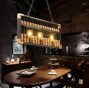 Pendant Lamps Chinese Retro Industrial Wind Bar Creative Front Desk Decoration Cashier Restaurant Abacus Wooden Chandelier Led Fixture