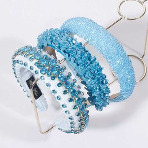 Headbands Women Blue Headband New Fashion Casual Crystal Hairband Rhinestone Padded Headwear Turban Classic Adult Hair Accessories T221007