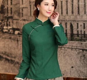 Women's Blouses Women's & Shirts Shanghai Story Mandarin Collar Woman's Shirt Chinese Traditional Top Long Sleeve Cheongsam Linen