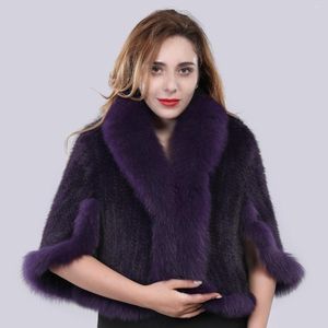 Women's Fur Women Real Mink Coat Collar Genuine Shawl Wraps Classic Style High Quality Knitted Winter Jacket