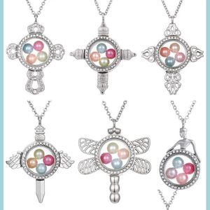 Pendant Necklaces Floating Locket Necklace Pendants Can Be Opened Memory Glass Magnet Cross Dragon Charms For Diy Jewelry Making Po B Dhbm2