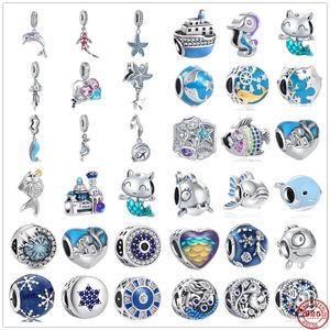 925 STERLING Gümüş Dungle Charm Kadın Boncuklar Yüksek Kaliteli Takı Hediyesi Toptan Yeni Okyanus Serisi Denizkızı Denizyıldızı Yunus Balık Ölçeği Boncuk Fit Pandora Bilezik DIY