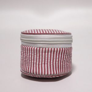 Mini Round Seersucker Cosmetic bag US Warehouse Red MakeUp Case Woman Jewelry Storage Bag Travel Wash Pouch Coin Purse DOMIL1061566