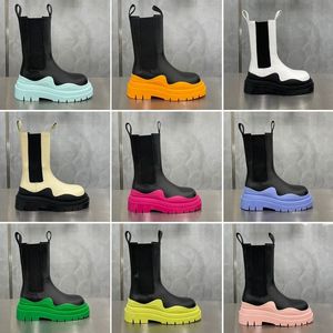 Autumn Winter Ladies Half Boots Botas de cuero de lujo zapatos de dise￱ador de dise￱ador ola de banda el￡stica Rainbow Lead Trend Women Chelsea Bottom 34-41 con caja