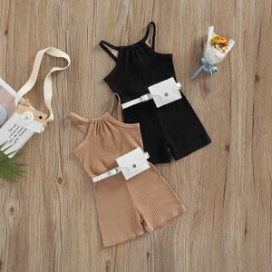 Romances da moda criança bebê menina de verão garotinha geral colorido sólido com nervuras mangas shorts shorts shorts shorts com saco de cinto j220922