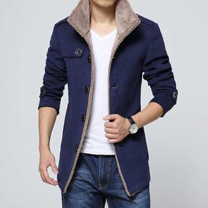 Men's Fur Faux Fur Man Long Sleeve Thick Overcoat Slim Plus Size Mens Winter Blue Coat Windbreaker Male Outerwear Boys Woolen Blend Coat 4xl 3xl T221007
