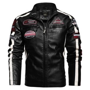 Jaqueta de motocicleta de couro falso de couro para homens no outono/inverno moda casual jaqueta bordada no inverno Velvet pu jacke 221007