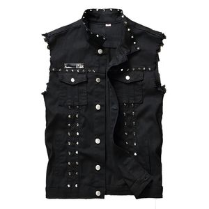 Men's Vests Idopy Fashion Mens Rivet Denim Vest Punk Party Studded Slim Fit Jean Jacket Male Sleeveless Waistcoat For Men Plus Size 221008