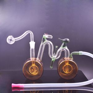 1set Mini Glass Oil Burner Bong Water Pipes Recycler Dab Bicycle Artwork Hand Hookah Thick Pyrex Small Beaker Bongs with 10mm Oil Burner Pipe and Hose