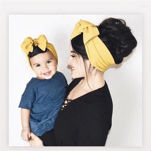 H￥rtillbeh￶r 2st/Set Mother and Baby pannband Girls Big Bow Stretb Turban Knot Head Wraps Mamma