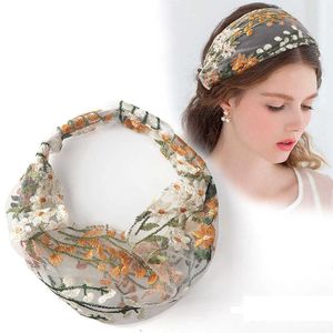 Opaski na głowę letnia kobieta elegancka koronkowa opaska do włosów kwiatowy opaska na głowę turban kobiety akcesoria do włosów dziewczęta ramka moda bandana t221007