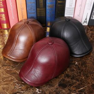 Berets Fashion Warm Leather Hat Middle-aged And Old Men's Beret Cap Male Autumn Winter Cowhide Casual High Quality Hats H7004