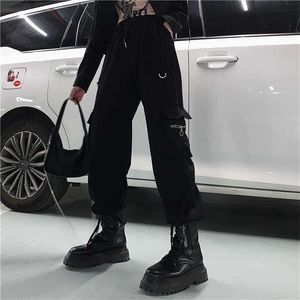 Kvinnors byxor capris emo kvinnor mode techwear svart alt last hippie streetwear punk hög midja koreanska överdimensionerade byxor svettbyxor kläder 221007