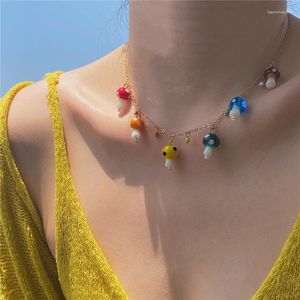 Chains Lady Cute Mushroom Pendants Necklaces Ball Link Chain Sweet Necklace For Women Girls Design Female Jewelry Party