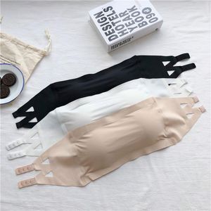 Bustiers korsetter Satin Invisible Bra Sexiga kvinnor Sömlöst rör Top Wide Push Up Bandeau Crop Tops Bustier Intimates Axless Underwear