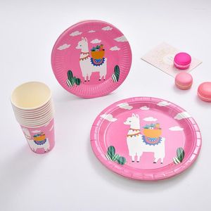 Party Decoration Disponertable Tableware Creative Alpaca Paper Cup Plate Birthday Round YK56