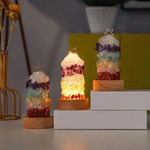 Luci notturne Lampada da tavolo USB a luce notturna in ghiaia di cristallo a sette colori