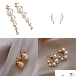 Dangle żyrandol moda koreańska ponadwymiarowa biała perłowa kropla Kolczyki dla kobiet Czech Golden Wedding Biżuter