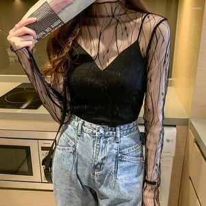 Women's Blouses Women's & Shirts Summer Women Casual Mesh Pattern Blouse Tops Girls Lace See Through Shirt For Female Black White