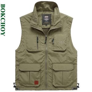 Kamizelki męskie cienkie na zewnątrz szybkie suszące kurtkę bez rękawów Pogogna rybołówstwo multipapiew Casual Men Vest Army Green Workwear 7838 221008