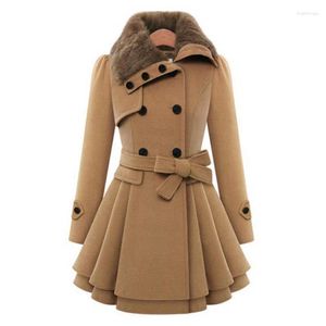 Kvinnors ull Kvinnor blandar kvinnor Trench Coat Double Breasted Belt Autumn Winter Korean Style Slim Lapel Overcoat Warm